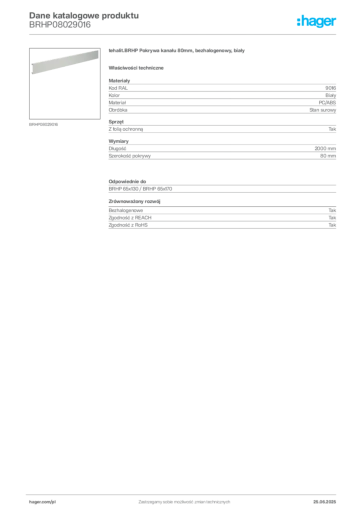 Zdjęcie Hager Karta katalogowa BRHP08029016 | Hager Polska