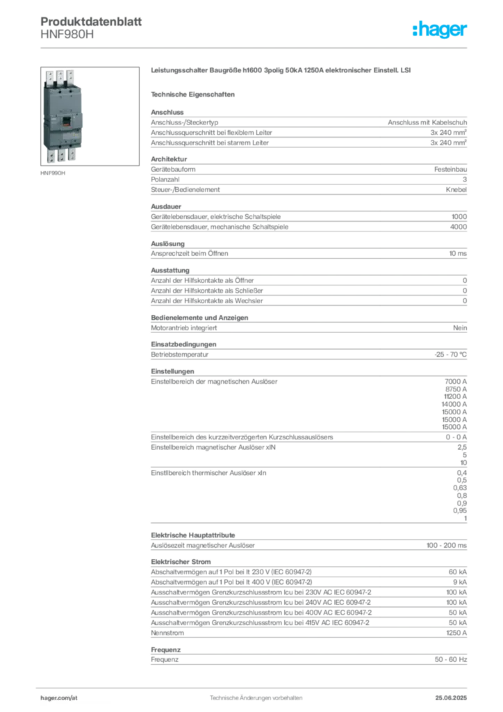 Bild Hager Produktdatenblatt HNF980H | Hager Deutschland
