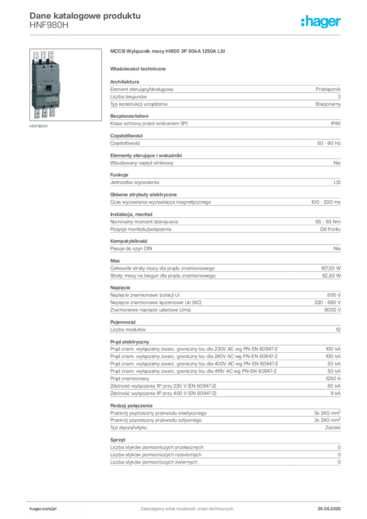 Zdjęcie Hager Karta katalogowa HNF980H | Hager Polska
