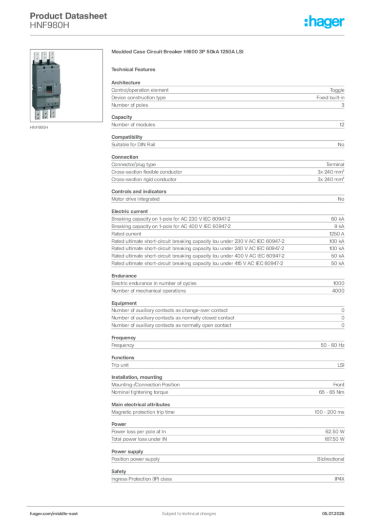 Image Hager Product data sheet HNF980H  | Hager