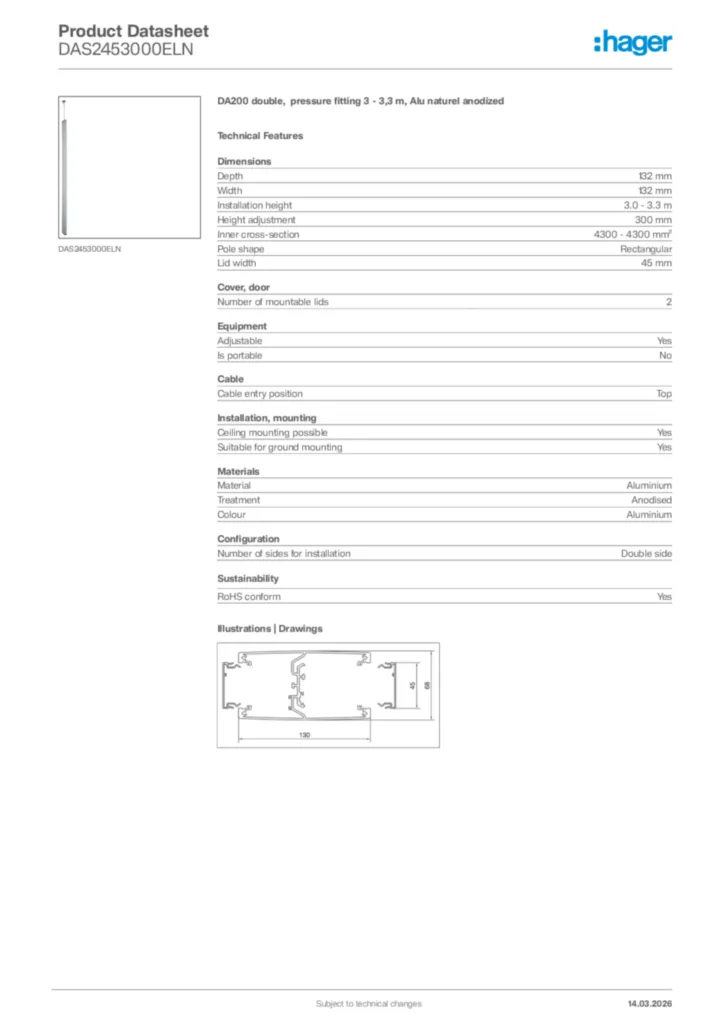 Image Hager Product data sheet DAS2453000ELN  | Hager Africa