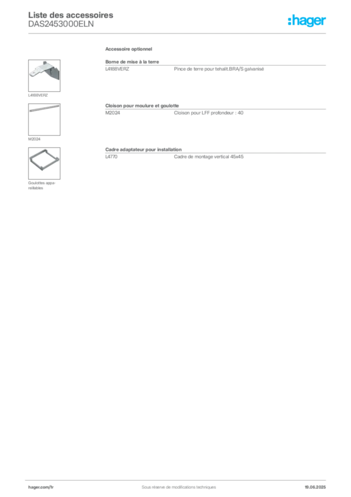Image Hager Fiche technique du produit DAS2453000ELN | Hager France
