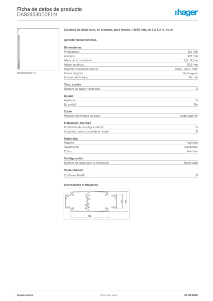 Imagen Hager Ficha de datos de producto DAS2453000ELN | Hager España