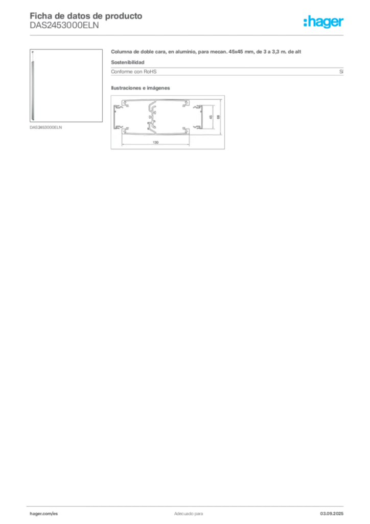 Imagen Hager Ficha de datos de producto DAS2453000ELN | Hager España