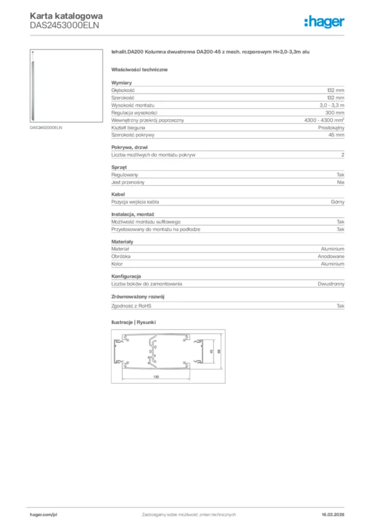 Zdjęcie Hager Karta katalogowa DAS2453000ELN | Hager Polska