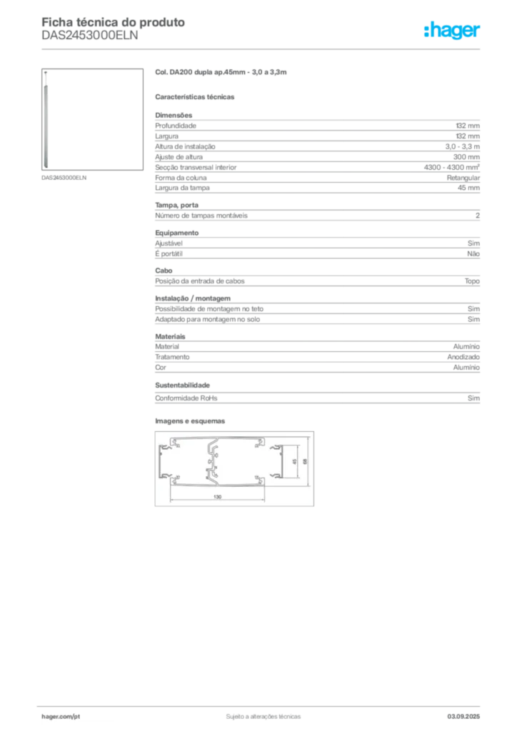 Imagem Hager Ficha técnica do produto DAS2453000ELN | Hager Portugal