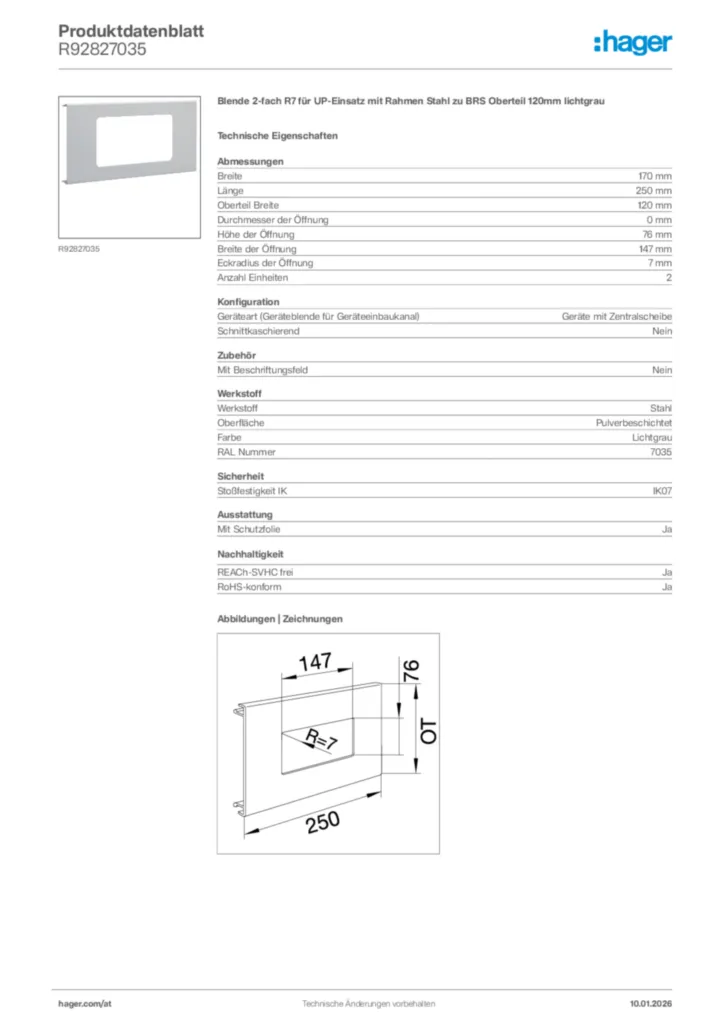 Bild Hager Produktdatenblatt R92827035 | Hager Deutschland