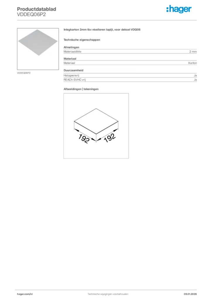 Afbeelding Hager Productdatablad VDDEQ06P2 | Hager Nederland