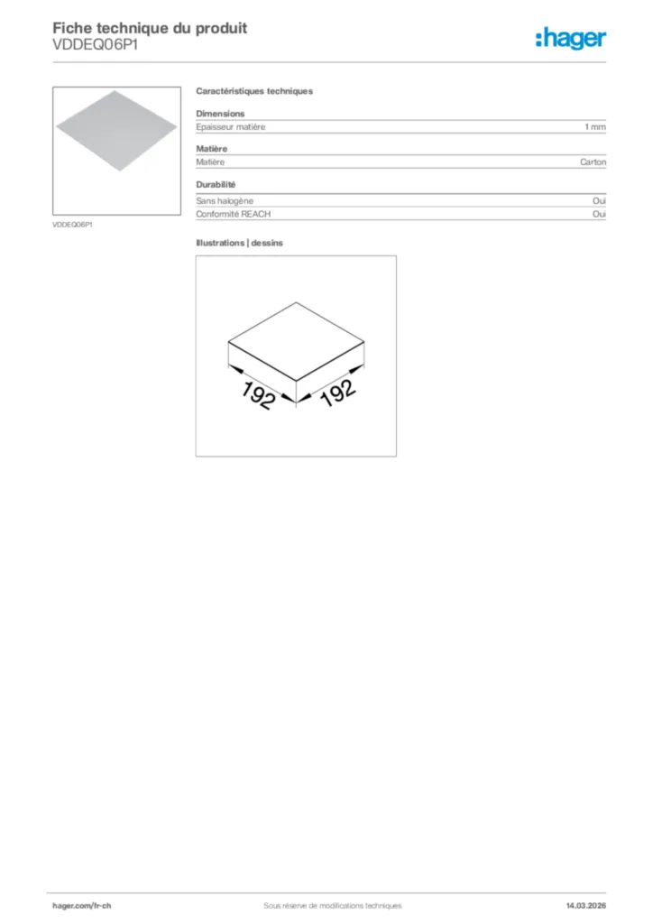 Image Hager Fiche technique du produit VDDEQ06P1 | Hager Suisse