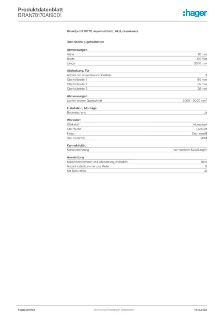 Bild Hager Produktdatenblatt BRAN70170A19001 | Hager Deutschland