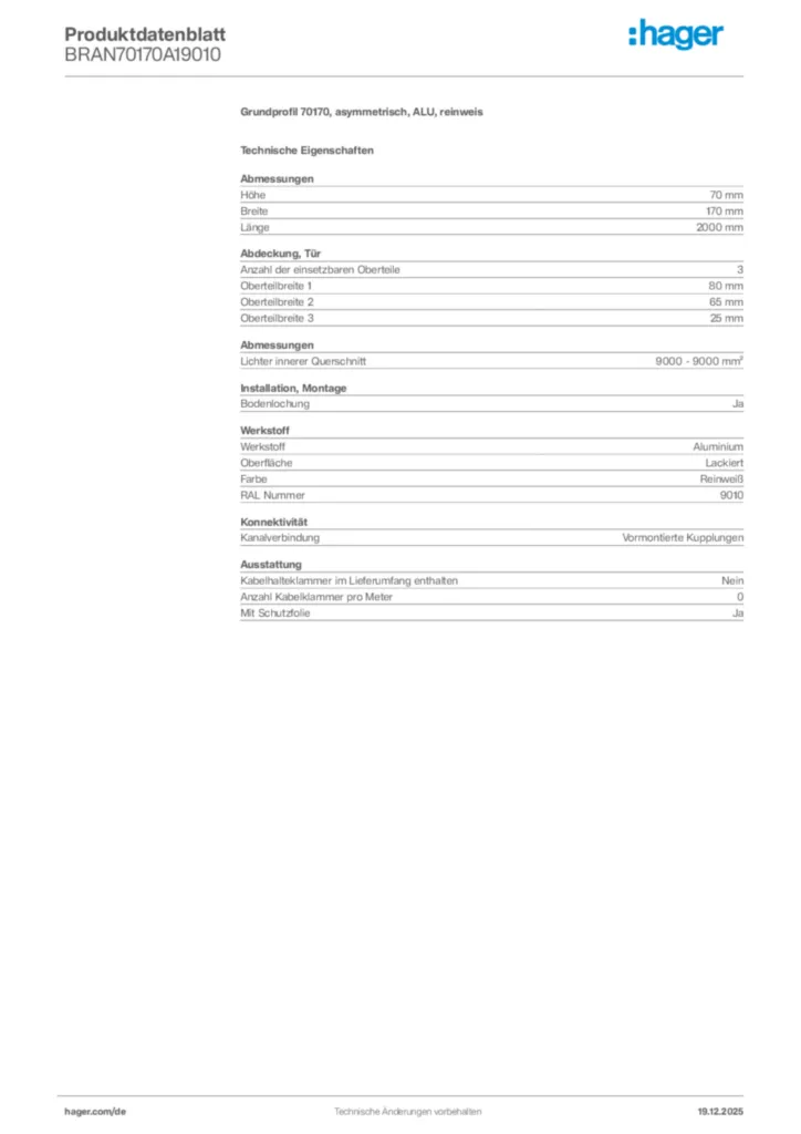 Bild Hager Produktdatenblatt BRAN70170A19010 | Hager Deutschland