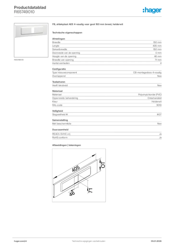 Afbeelding Hager Productdatablad R65749010 | Hager Nederland