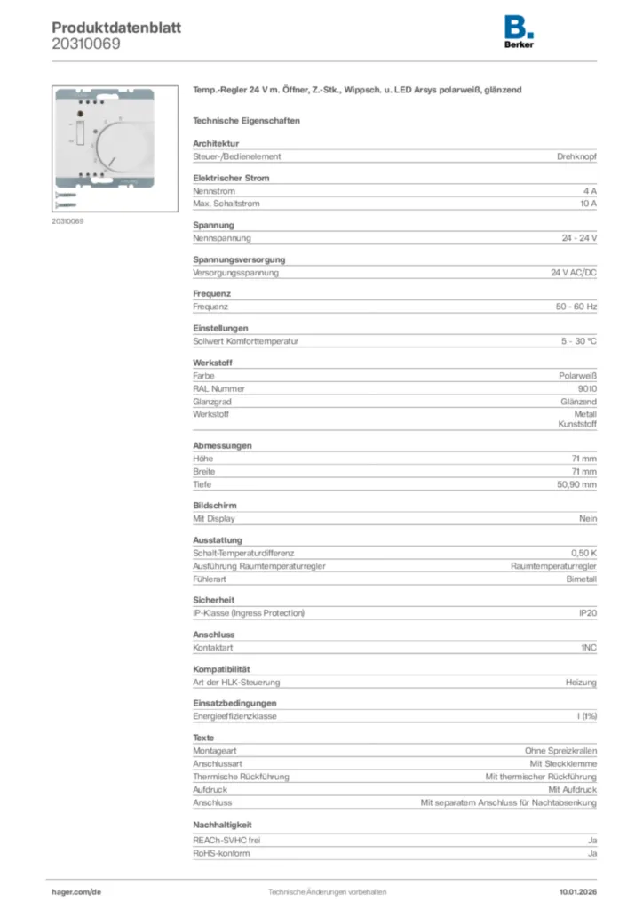 Bild Berker Produktdatenblatt 20310069 | Hager Deutschland