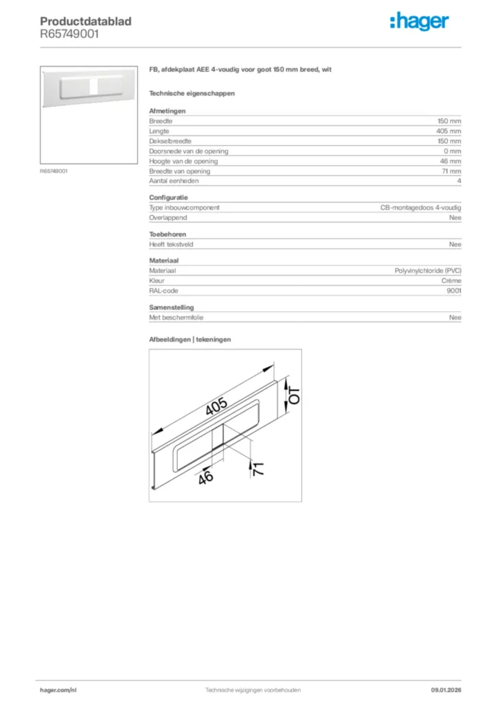 Afbeelding Hager Productdatablad R65749001 | Hager Nederland