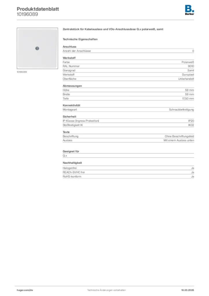 Bild Berker Produktdatenblatt 10196089 | Hager Deutschland