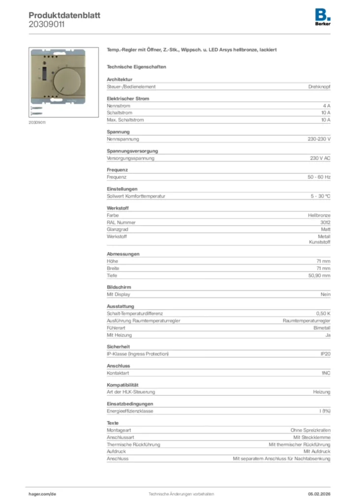 Bild Berker Produktdatenblatt 20309011 | Hager Deutschland