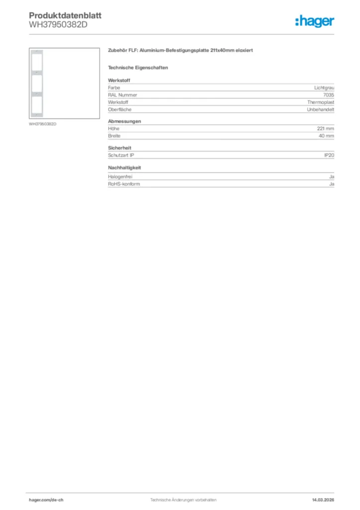 Bild Hager Produktdatenblatt WH37950382D | Hager Schweiz