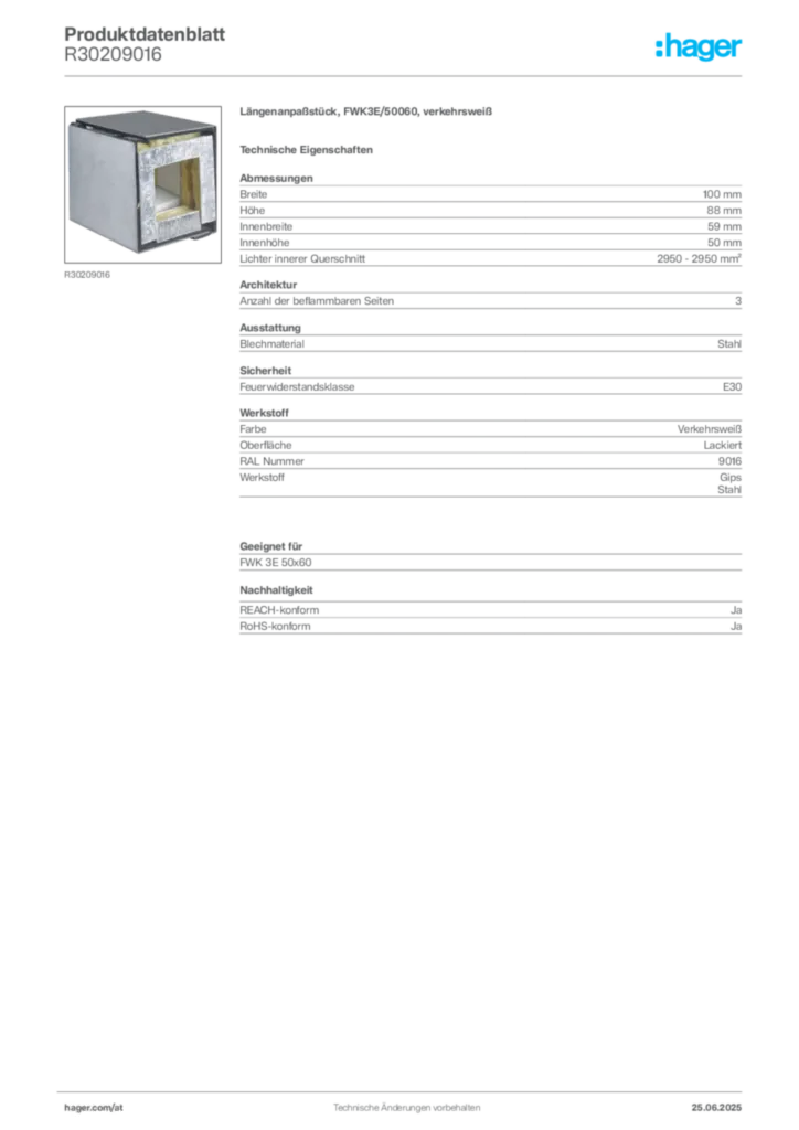 Bild Hager Produktdatenblatt R30209016 | Hager Deutschland