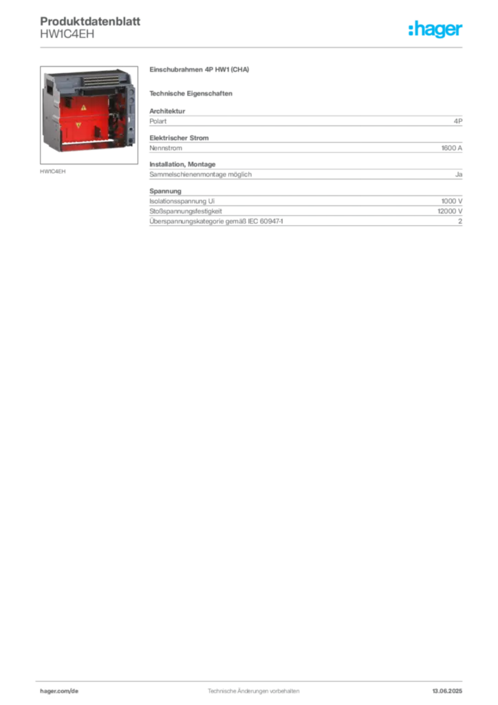 Bild Hager Produktdatenblatt HW1C4EH | Hager Deutschland