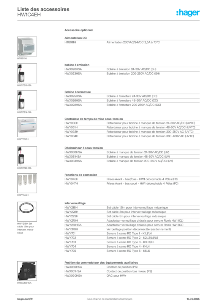 Image Hager Fiche technique du produit HW1C4EH | Hager France