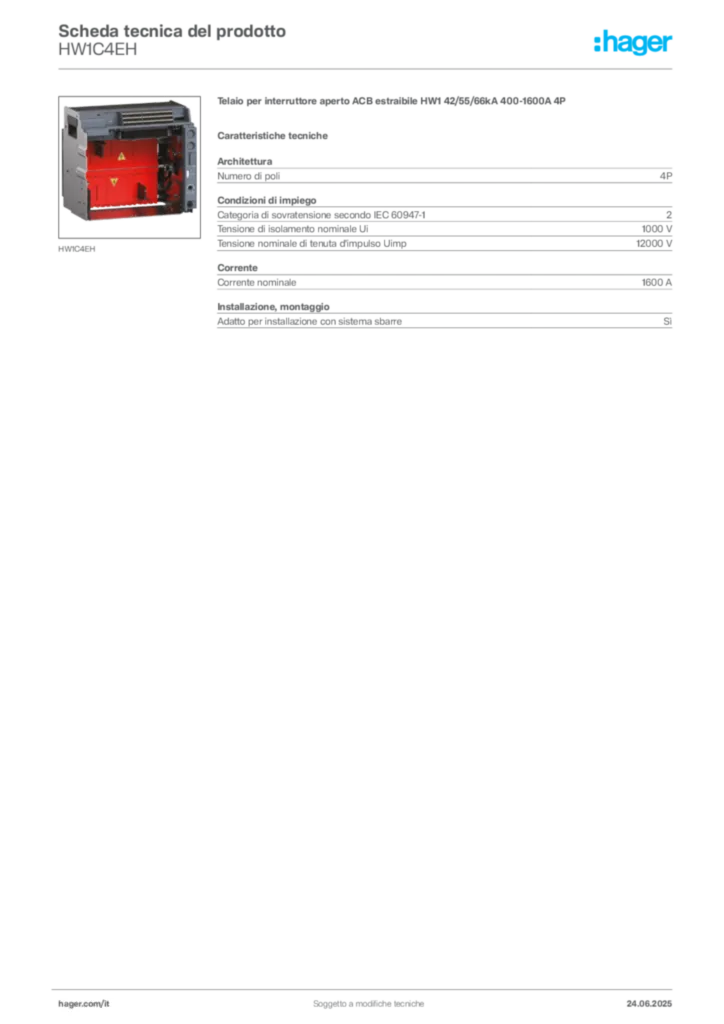Immagine Hager Scheda tecnica del prodotto HW1C4EH | Hager Italia