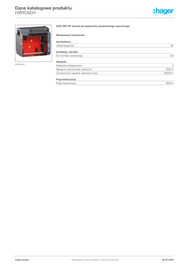 Zdjęcie Hager Karta katalogowa HW1C4EH | Hager Polska
