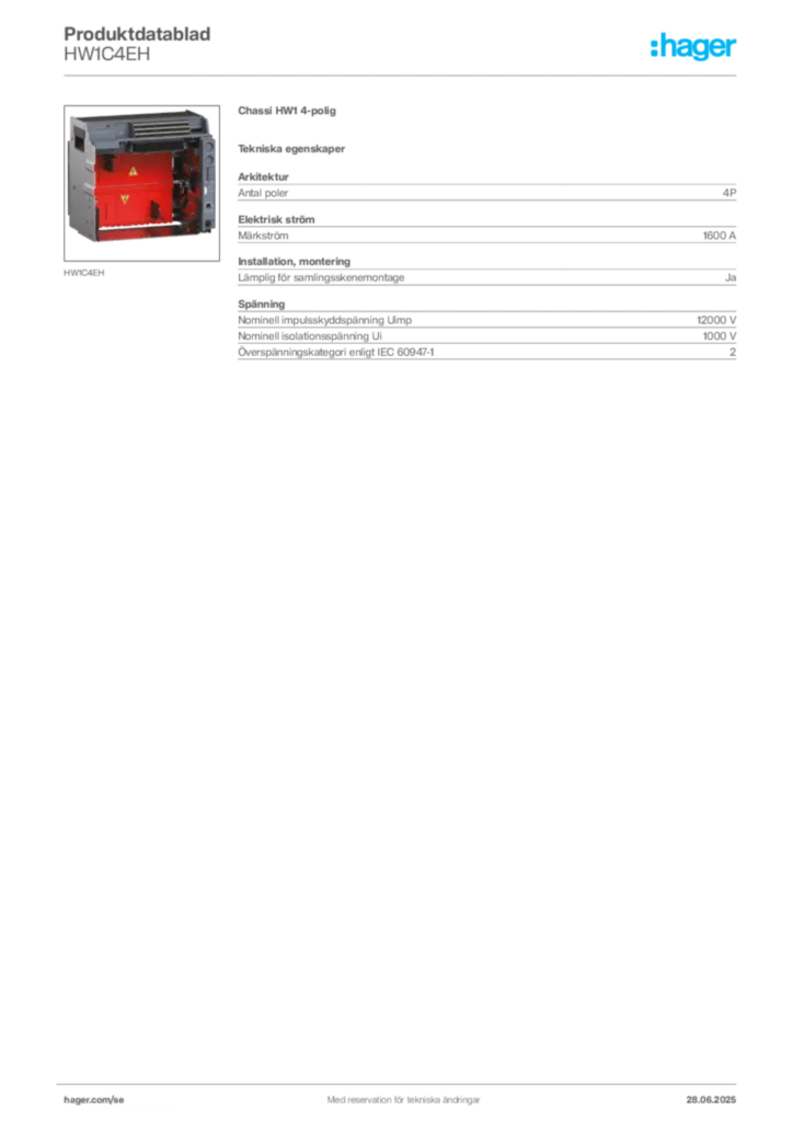 Bild Hager Produktdatablad HW1C4EH | Hager Sverige