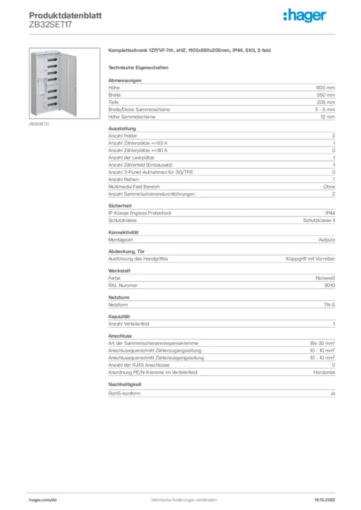 Bild Hager Produktdatenblatt ZB32SET17 | Hager Deutschland