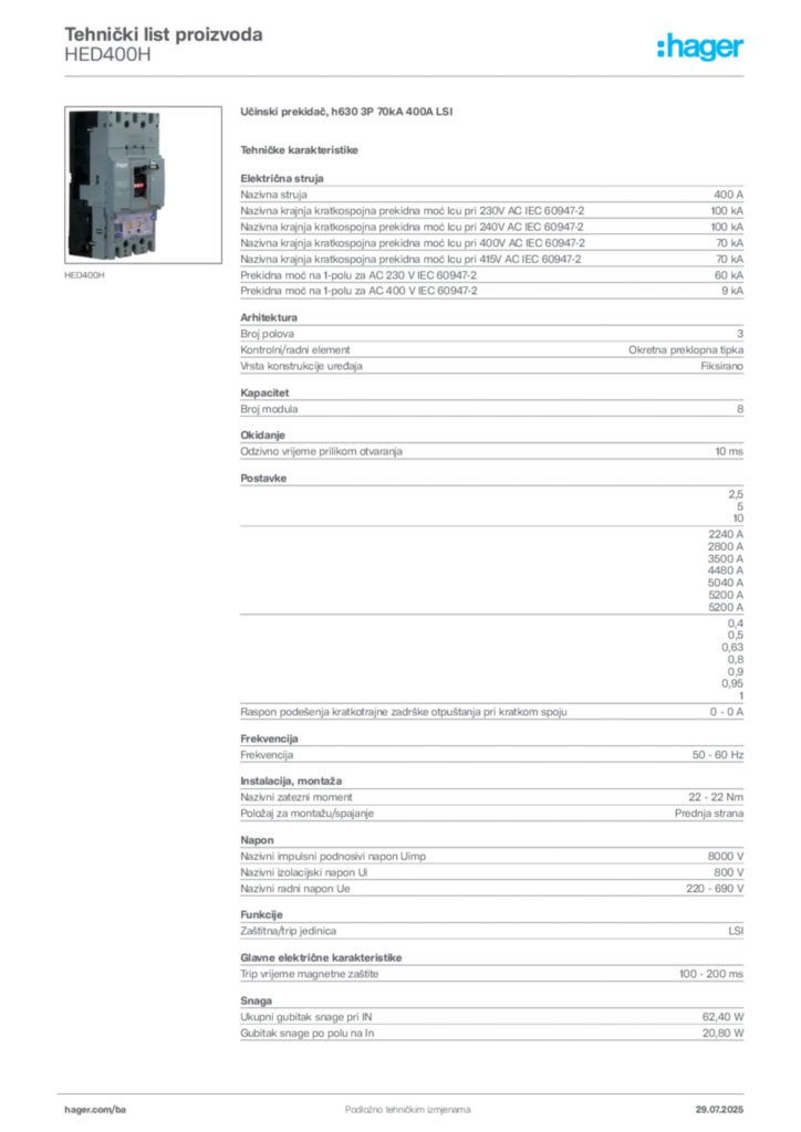 Slika Hager Product data sheet HED400H  | Hager