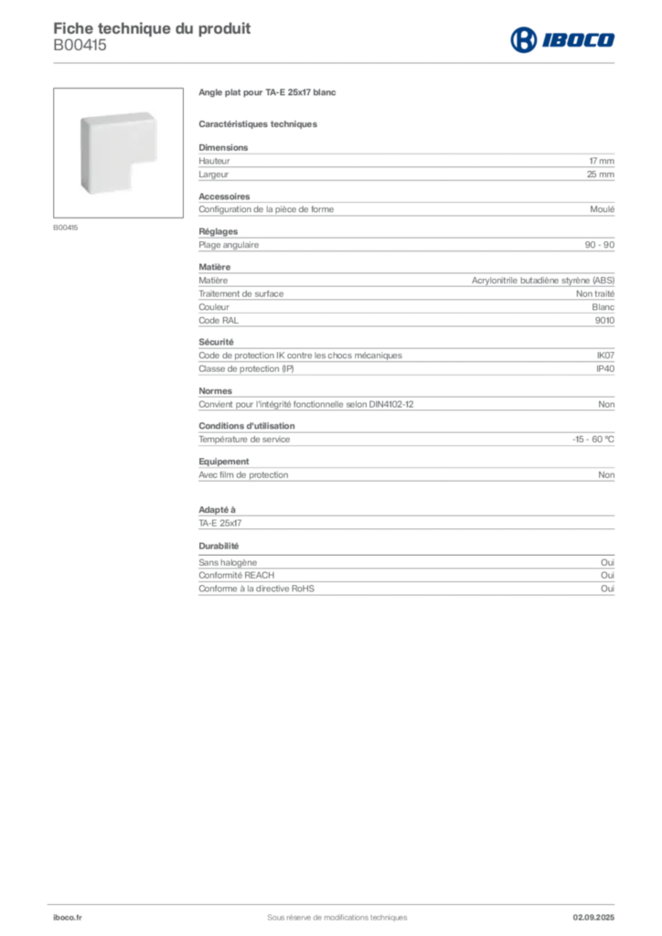 Image Iboco Fiche technique du produit B00415 | Hager France
