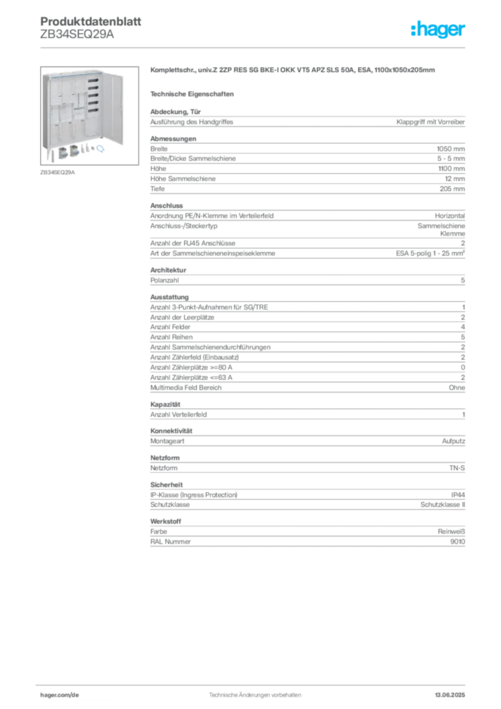 Bild Hager Produktdatenblatt ZB34SEQ29A | Hager Deutschland