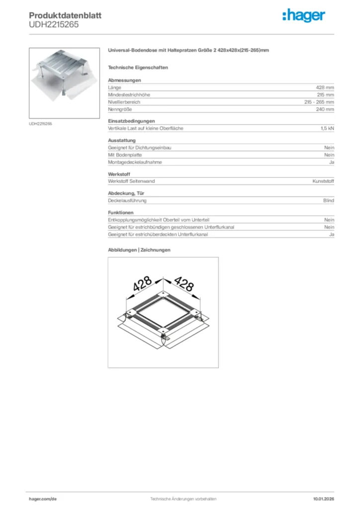 Bild Hager Produktdatenblatt UDH2215265 | Hager Deutschland