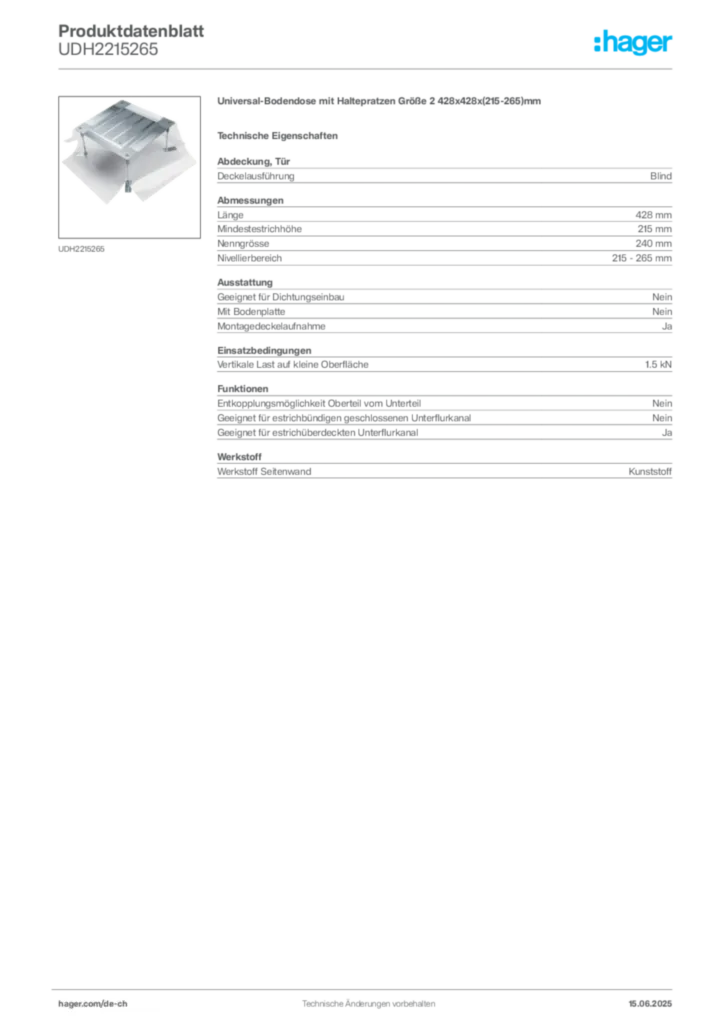 Bild Hager Produktdatenblatt UDH2215265 | Hager Schweiz