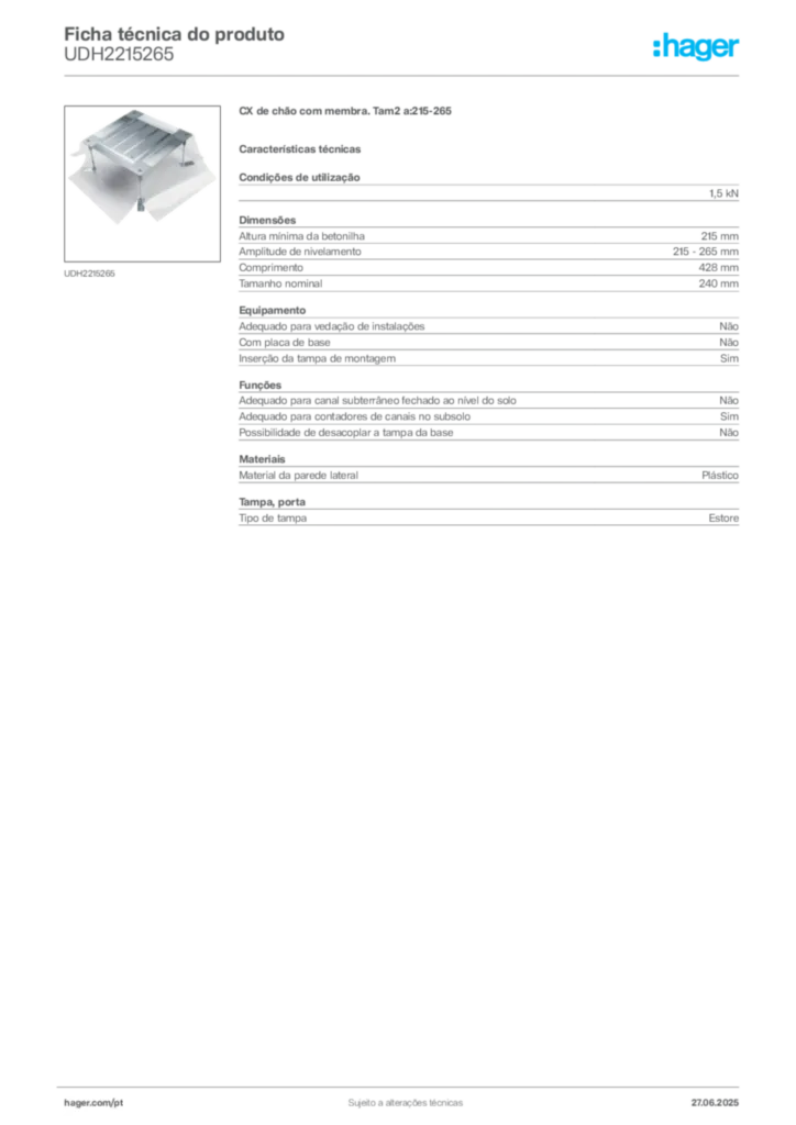 Imagem Hager Ficha técnica do produto UDH2215265 | Hager Portugal