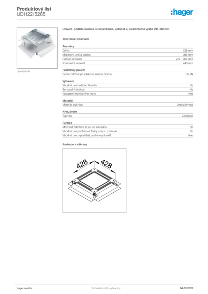 Obrázek Hager Product data sheet UDH2215265 | Hager
