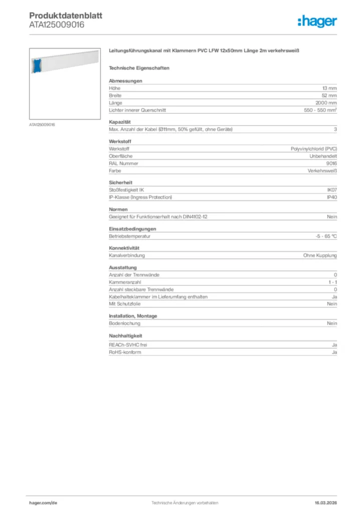 Bild Hager Produktdatenblatt ATA125009016 | Hager Deutschland
