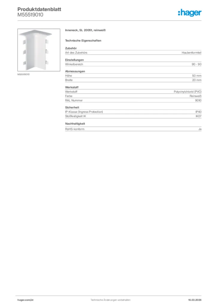 Bild Hager Produktdatenblatt M55519010 | Hager Deutschland