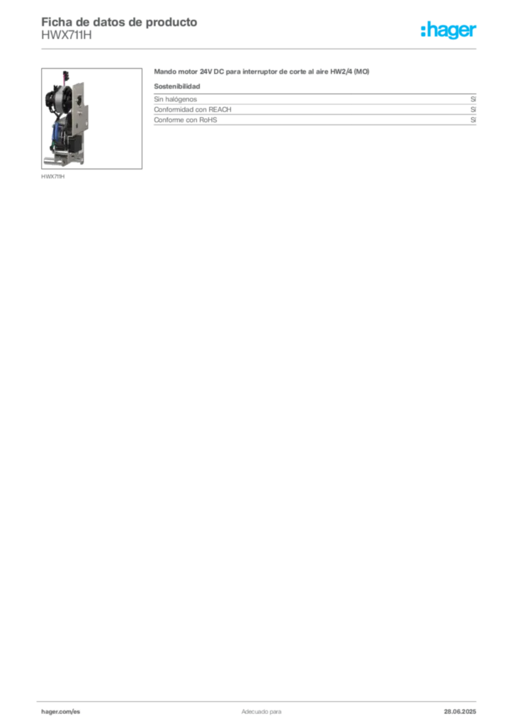 Imagen Hager Ficha de datos de producto HWX711H | Hager España