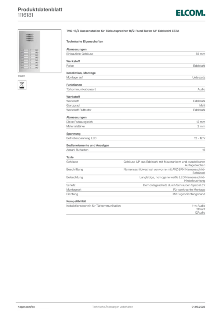 Elcom Produktdatenblatt 1116181