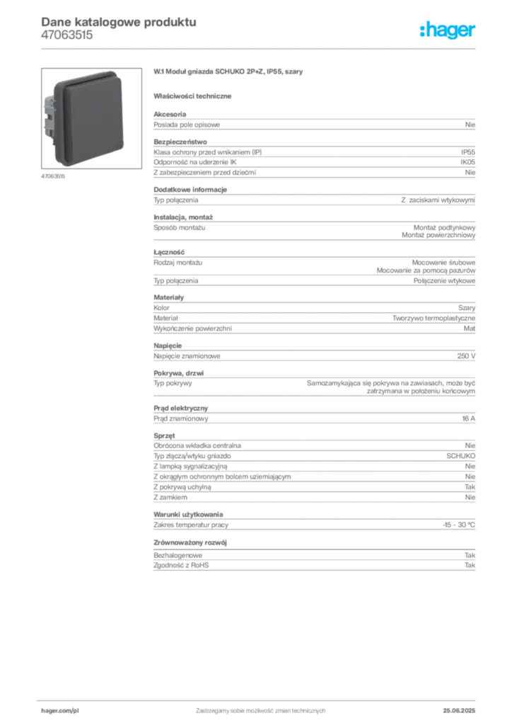 Zdjęcie Hager Karta katalogowa 47063515 | Hager Polska