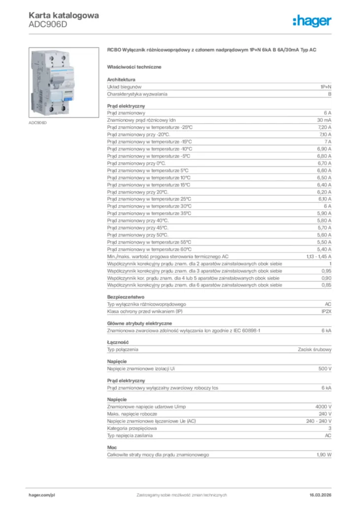 Zdjęcie Hager Karta katalogowa ADC906D | Hager Polska