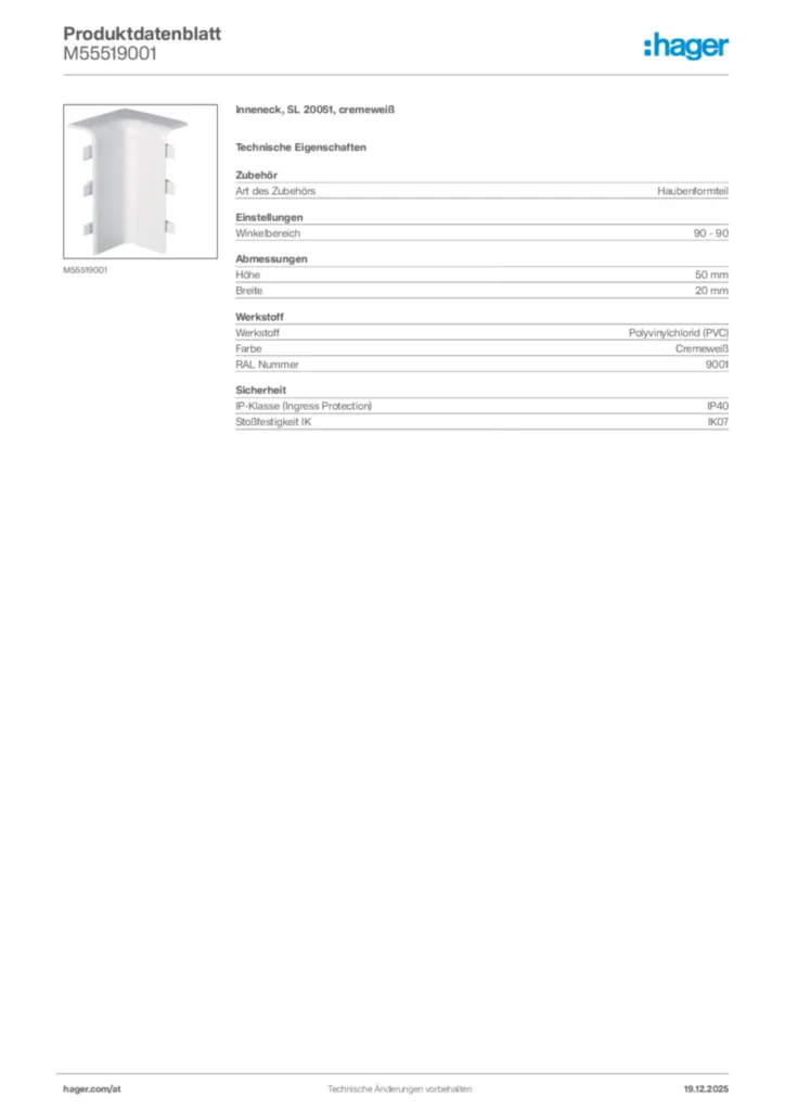 Bild Hager Produktdatenblatt M55519001 | Hager Deutschland