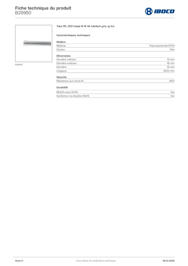 Image Iboco Fiche technique du produit B28950 | Hager France