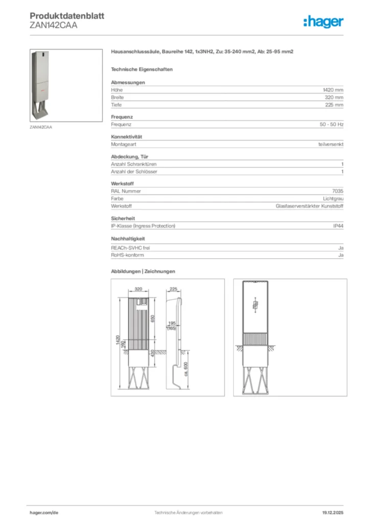 Bild Hager Produktdatenblatt ZAN142CAA | Hager Deutschland