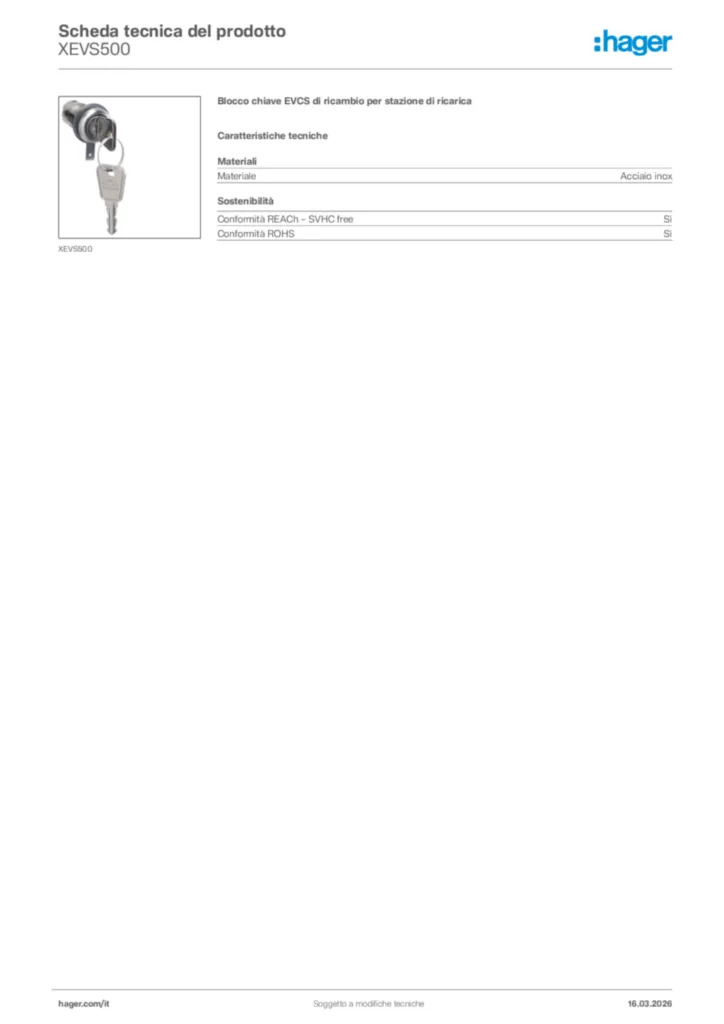 Immagine Hager Scheda tecnica del prodotto XEVS500 | Hager Italia