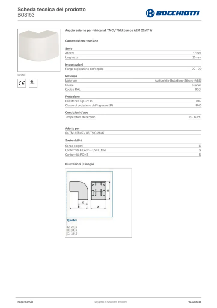 Immagine Bocchiotti Scheda tecnica del prodotto B03153 | Hager Italia