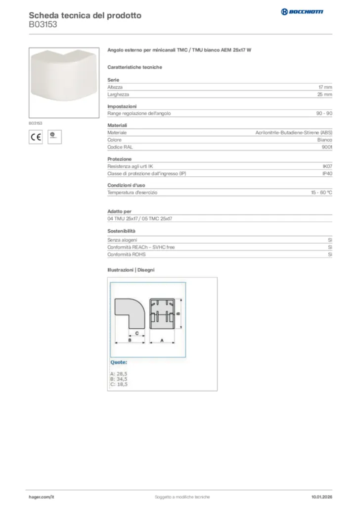 Immagine Bocchiotti Scheda tecnica del prodotto B03153 | Hager Italia