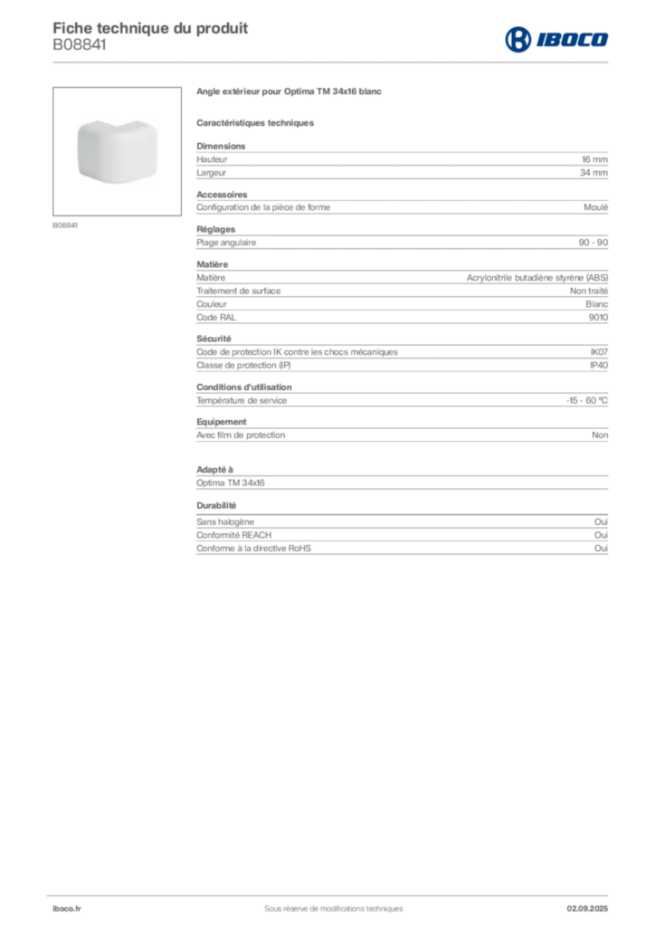 Image Iboco Fiche technique du produit B08841 | Hager France