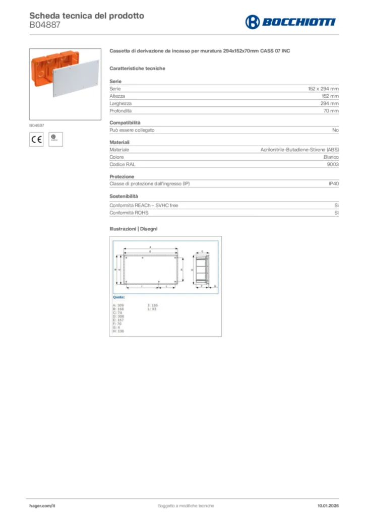 Immagine Bocchiotti Scheda tecnica del prodotto B04887 | Hager Italia