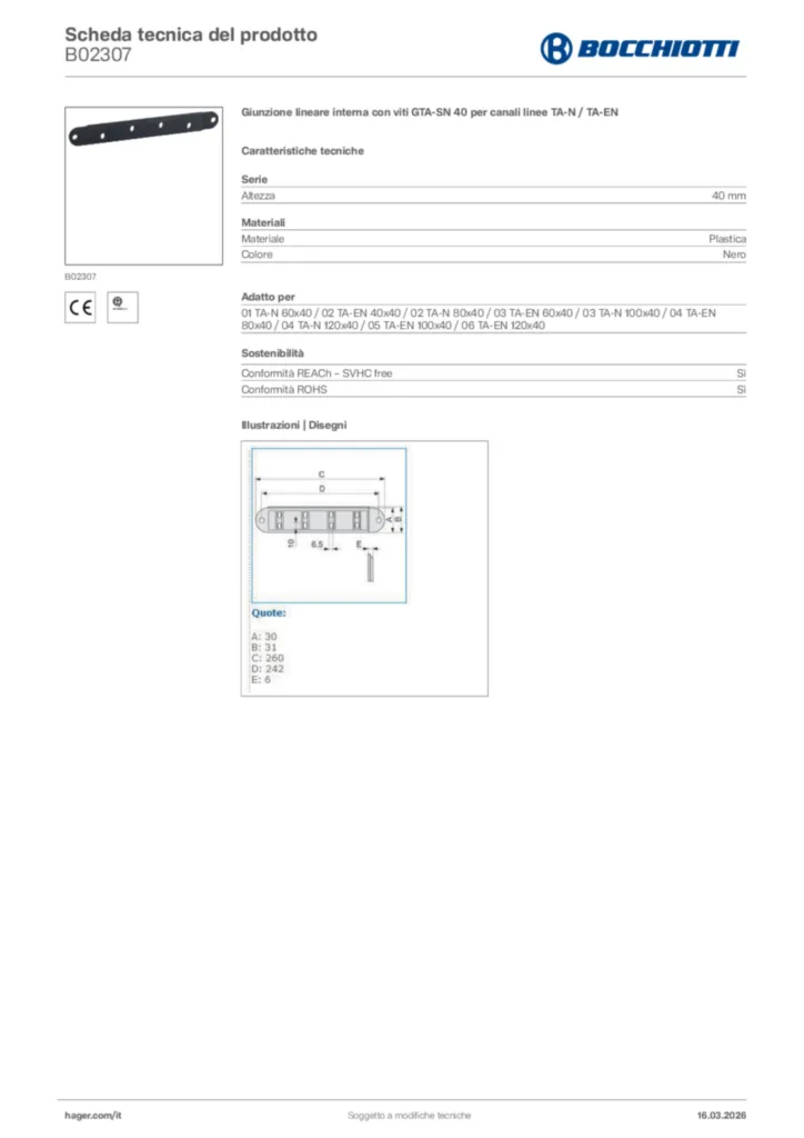 Immagine Bocchiotti Scheda tecnica del prodotto B02307 | Hager Italia